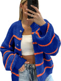 Womens Striped Cardigan Sweaters Button Down - Oversized Knit Coat