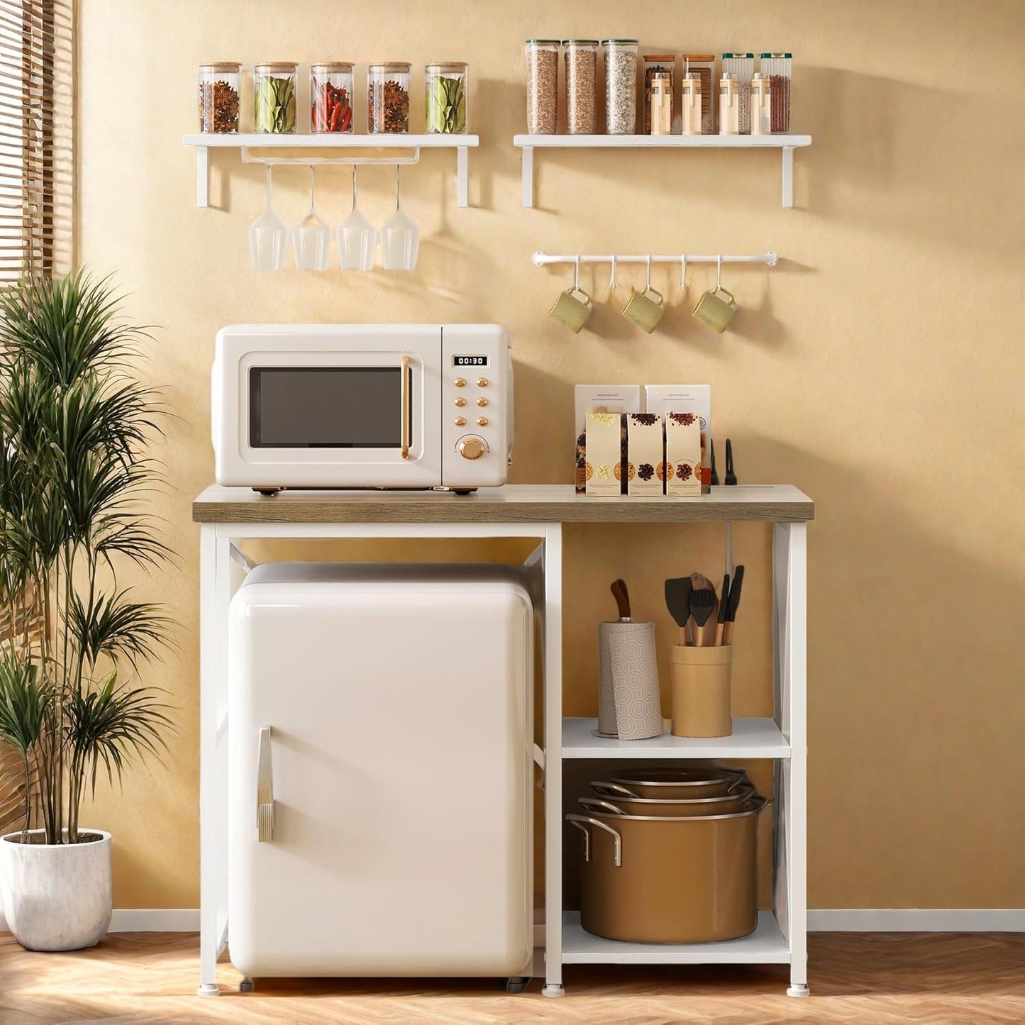 Farmhouse Style Mini Fridge Cabinet - Space-Saving & Stylish!
