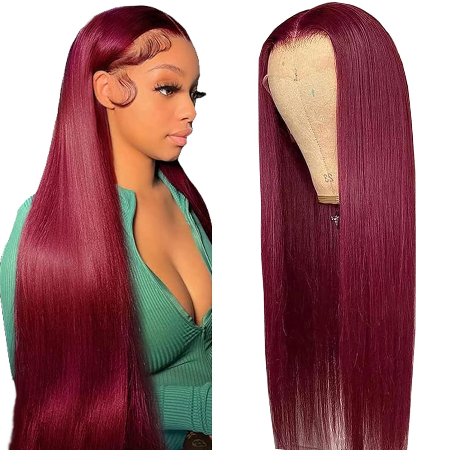 99j Burgundy 26 Inch Straight Wig for Black Women - Glueless Style