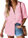 Womens Linen Cotton Button Down Shirt - Casual Loose Fit Blouse