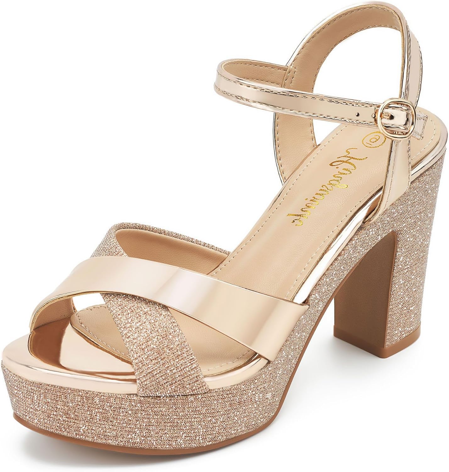 Womens Sparkly Platform Dress Sandals with Chunky Block Heel