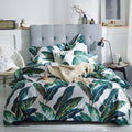 Green Leaves Duvet Cover Set King - 100% Cotton Chic Bedding