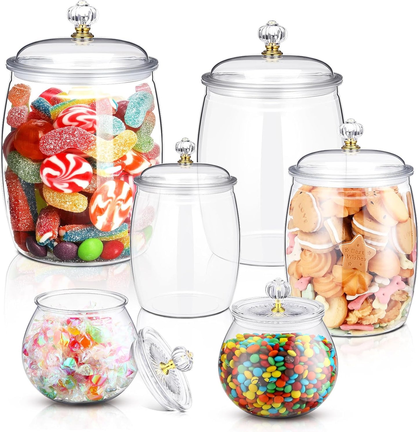 Nuogo 6 Pcs Plastic Candy and Cookie Jar Set for Home Storage