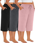 Neer 3 Pack Women's Plus Size Cotton Capris - Comfortable Wide Leg