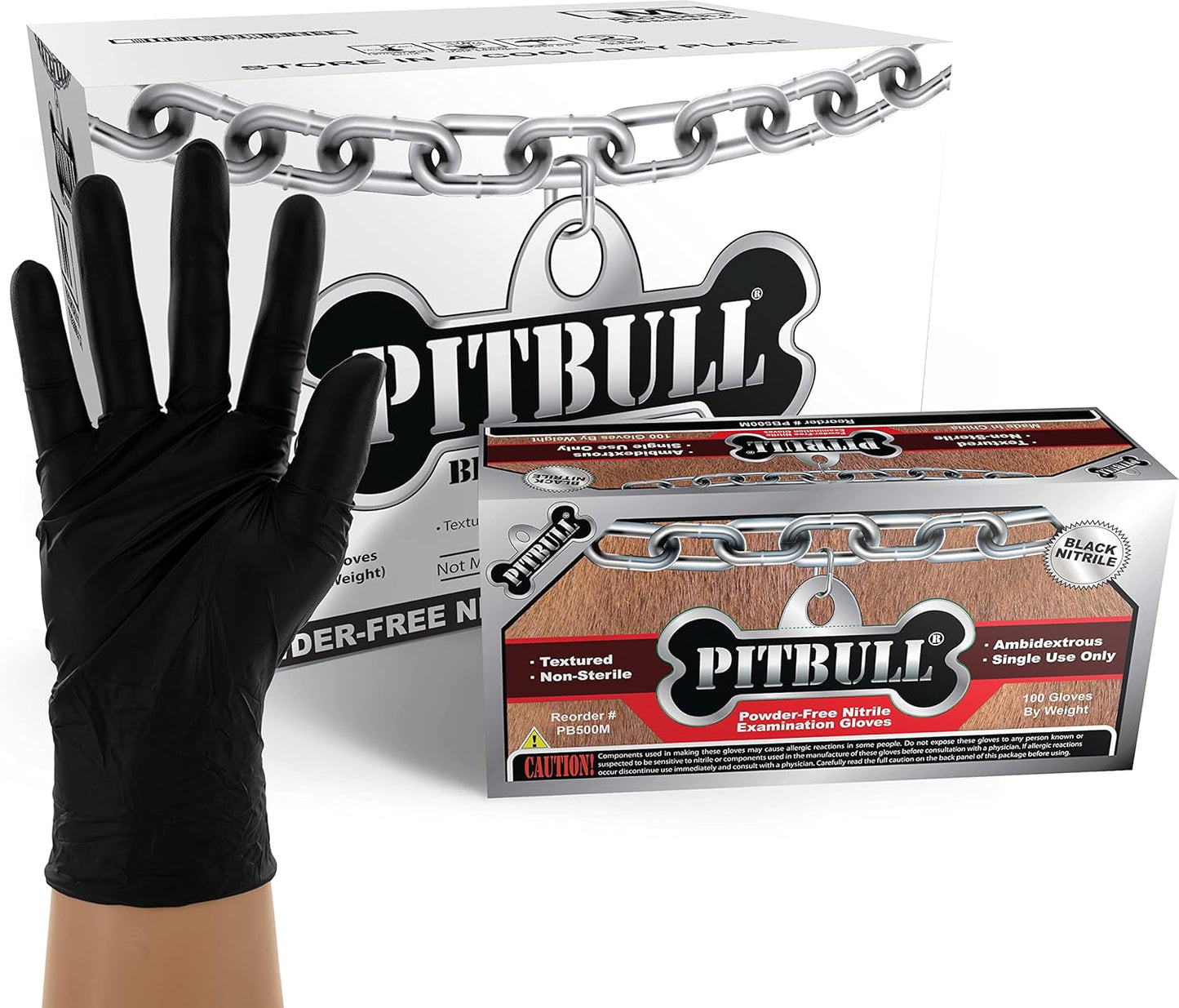 PITBULL Black Nitrile Exam Gloves - 6 Mil Disposable Case of 1000