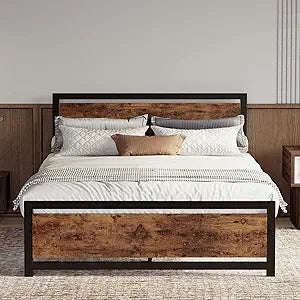 LIKIMIO Industrial Full Bed Frame with Headboard and Footboard