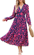 Women's Spring Wrap Maxi Dress Floral V Neck Long Sleeve - Flowy can
