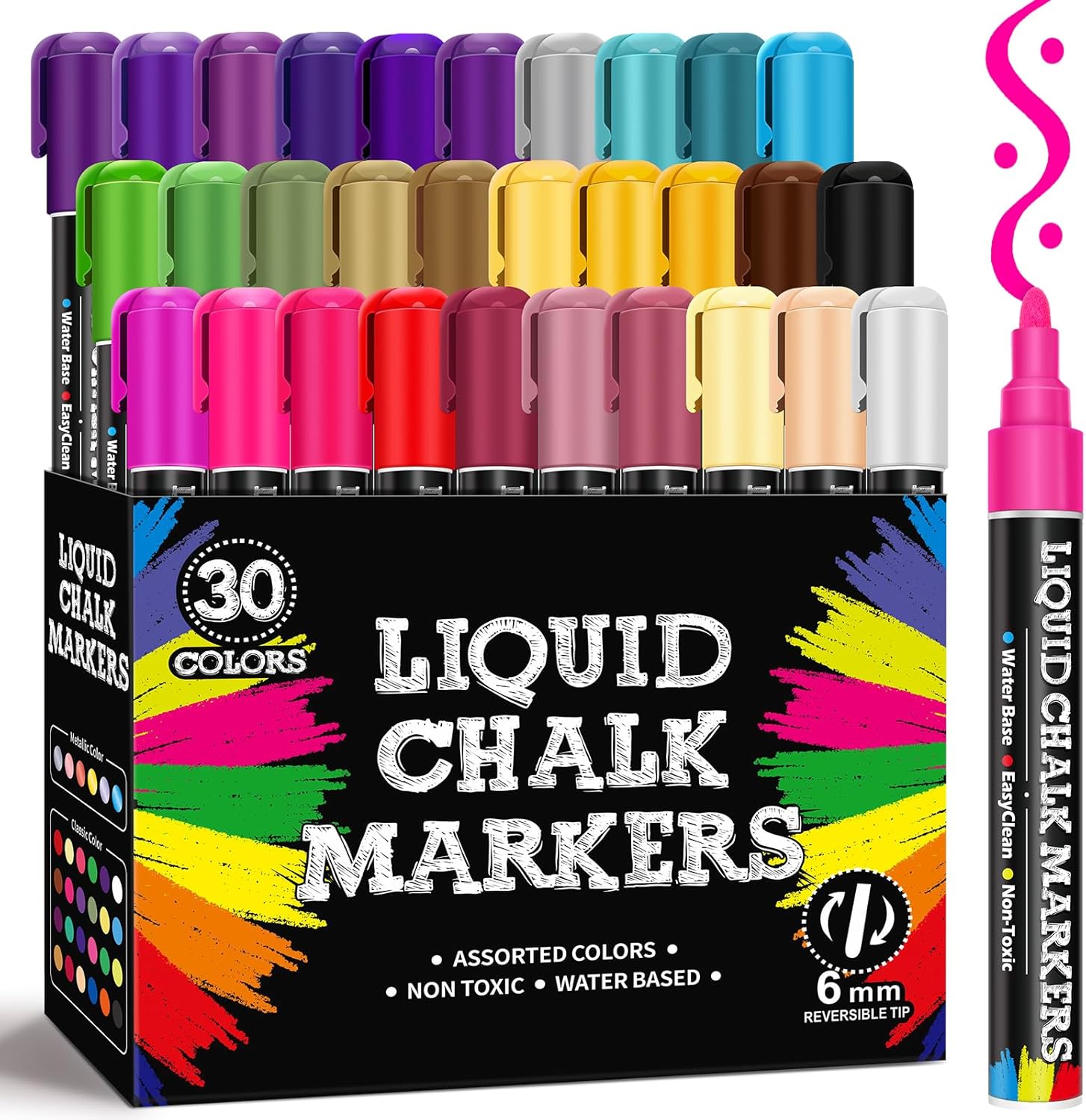 Vibrant 30 Colors Liquid Chalk Markers for Creative Projects
