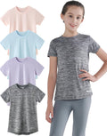 Youth Girls Athletic Shirts 4 Pack - Short Sleeve Dry Fit Tops