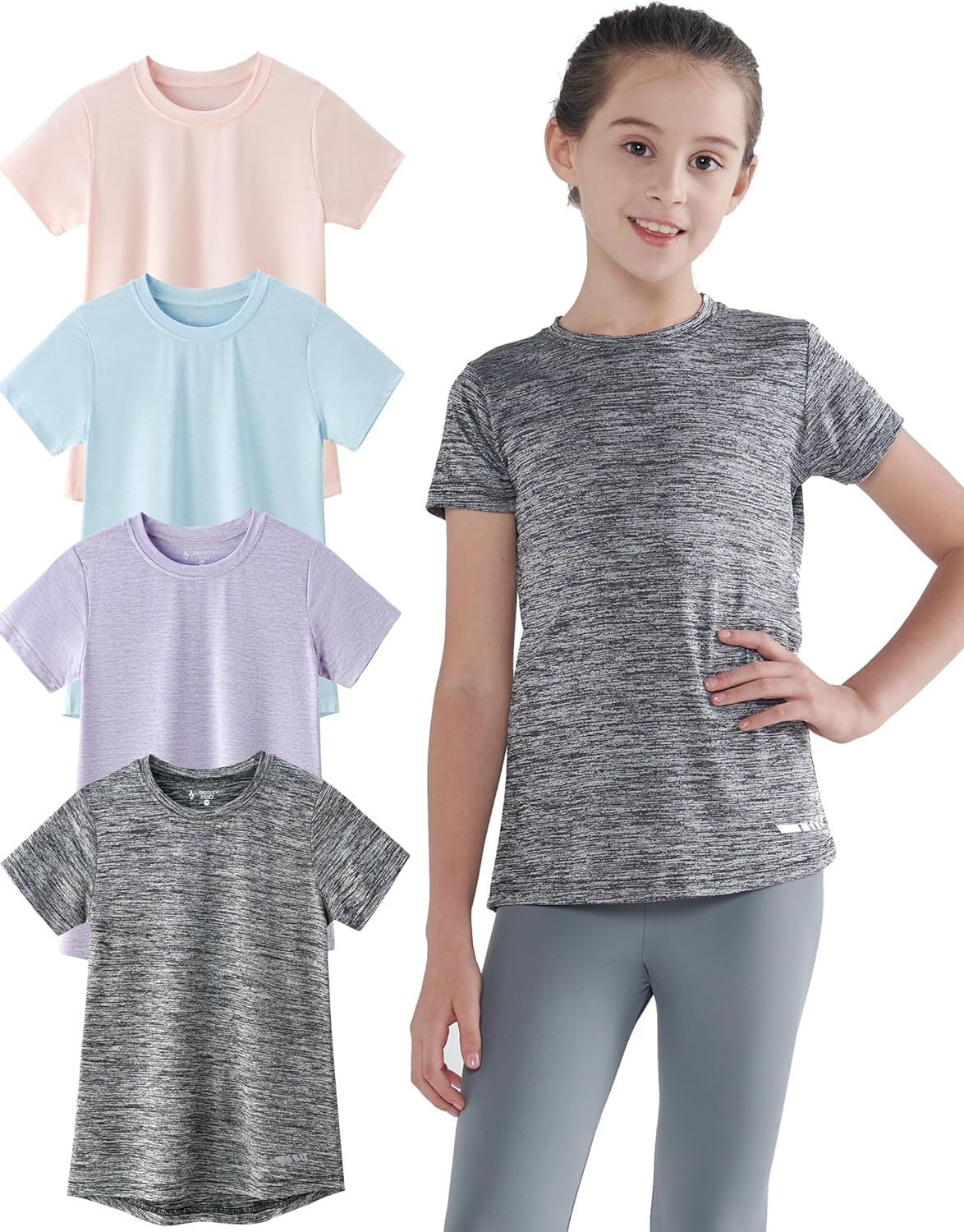 Youth Girls Athletic Shirts 4 Pack for Sports and Activewear