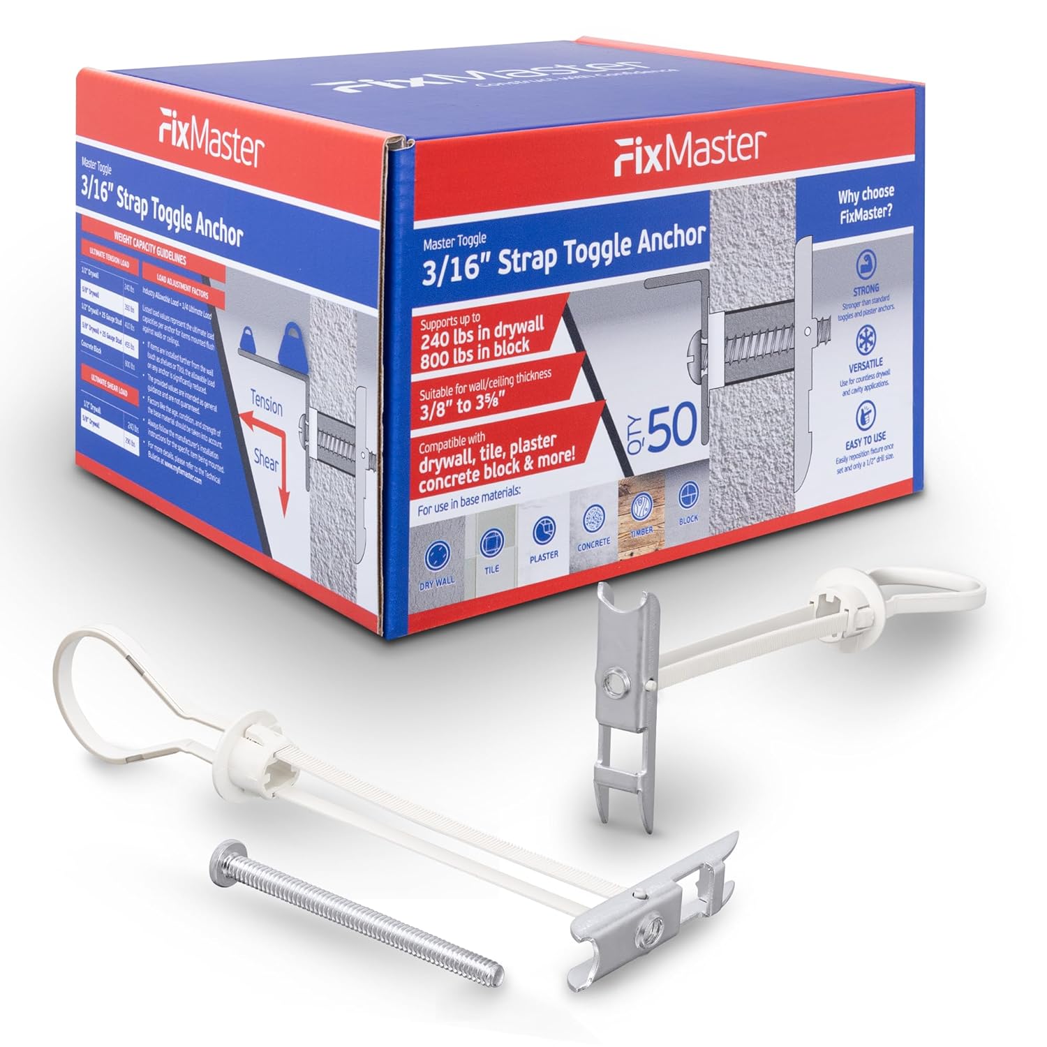 3/16 Heavy Duty Toggle-Bolt Strap Anchors for Secure Mounting