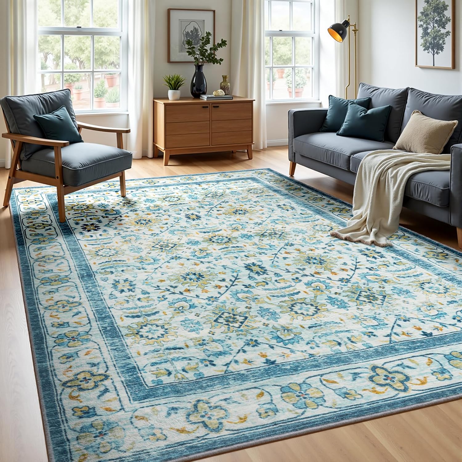 Zentavio 5x7 Washable Area Rugs for Vintage Living Room Decor