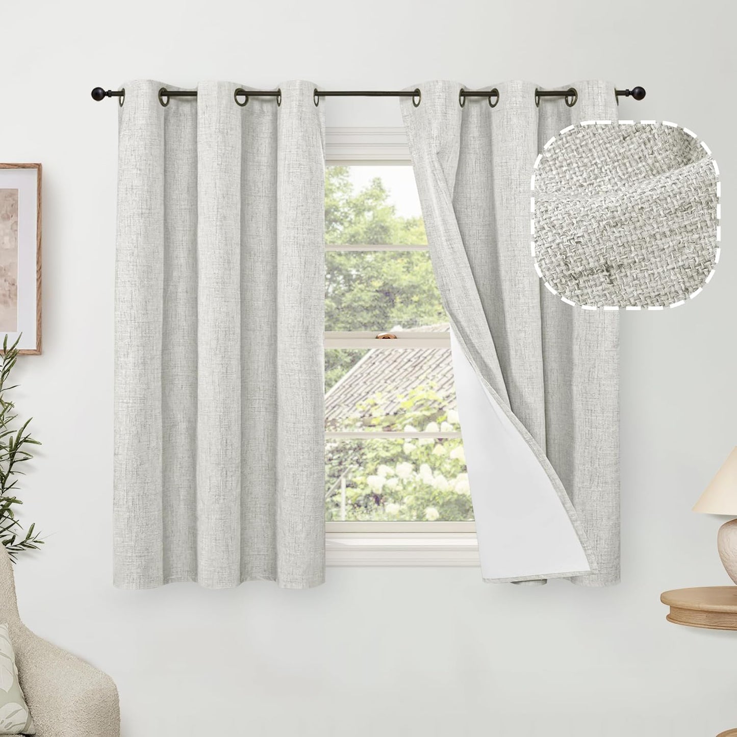 45 Inch Linen Blackout Curtains for Short Cafe Windows