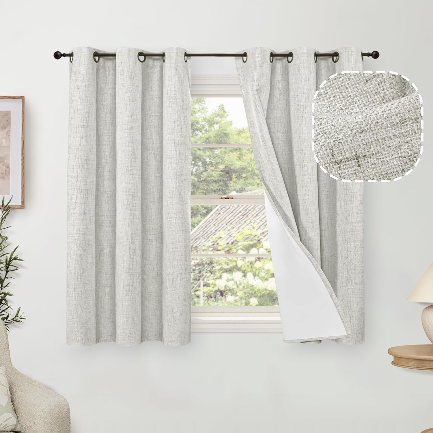 45 Inch Linen Blackout Curtains for Short Cafe Windows