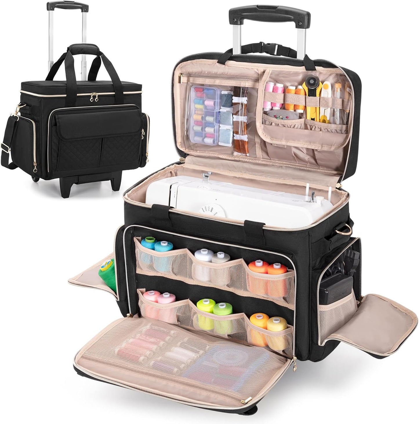 LUXJA Rolling Sewing Machine Case with Wheels and Pockets