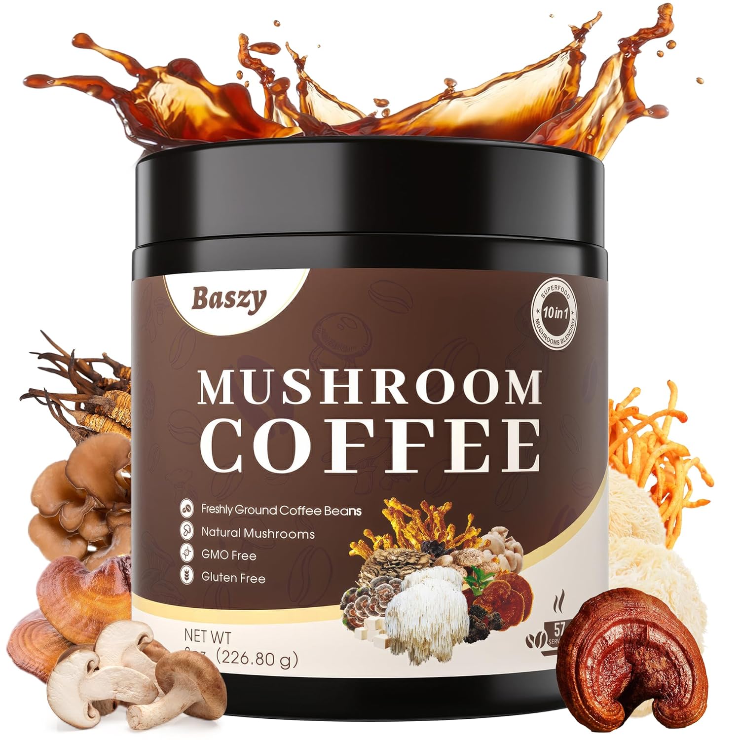 Baszy Mushroom Coffee: 10-in-1 Power Blend for Focus & Energy