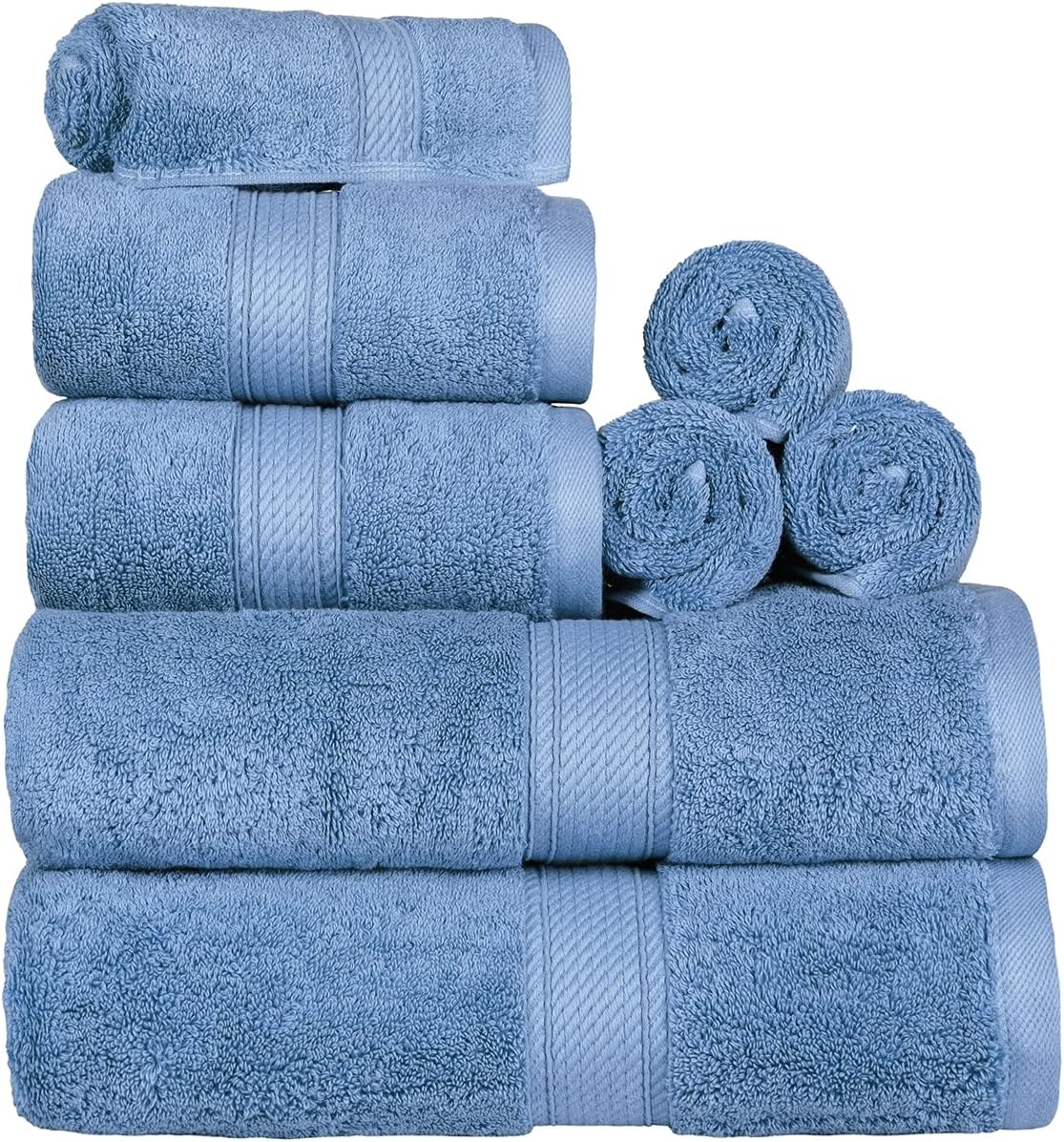 Superior Egyptian Cotton Pile 8 Piece Towel Set for Luxury Bath