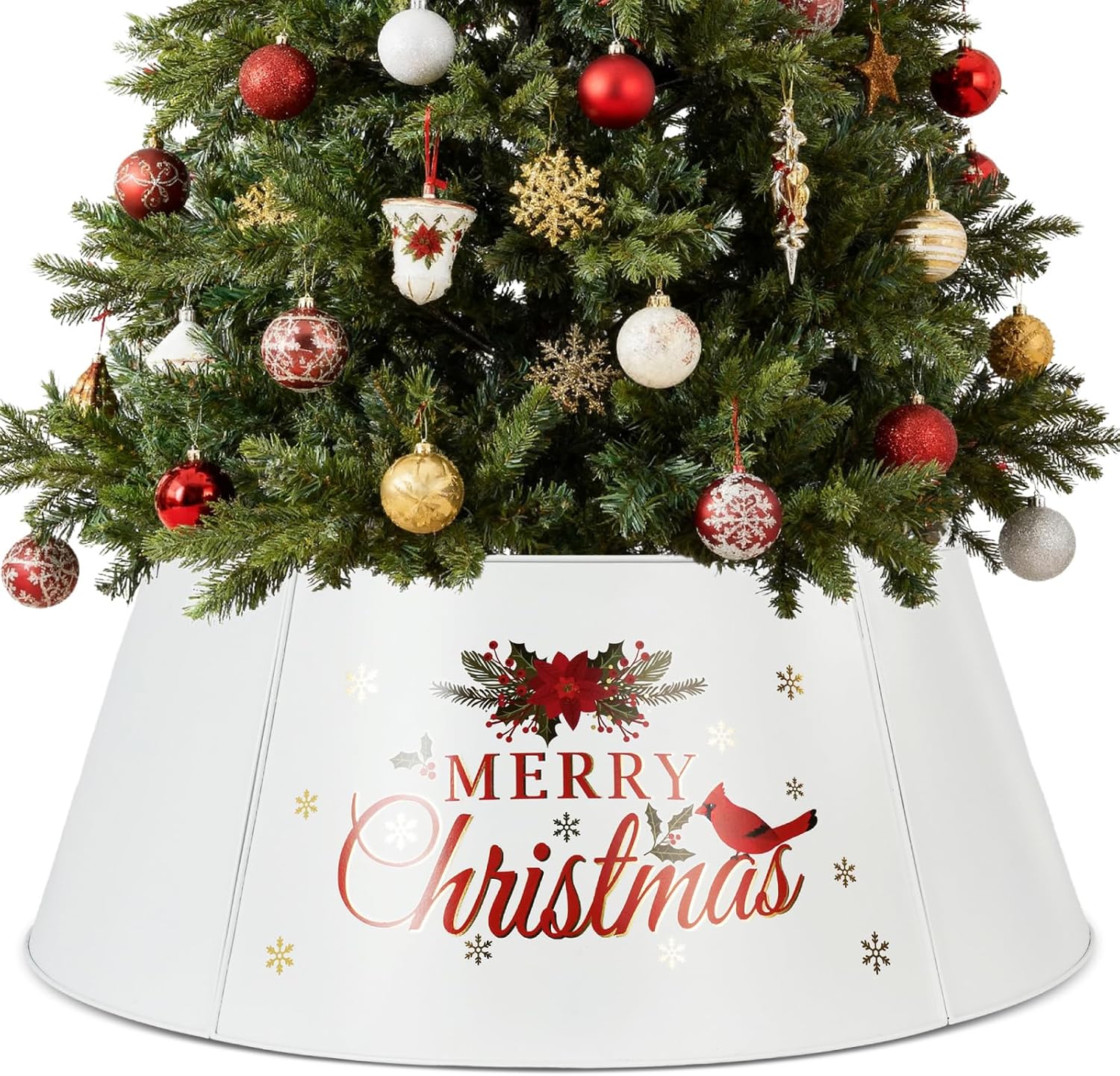 Putuo Decor 27in White Metal Christmas Tree Collar for Holiday Use