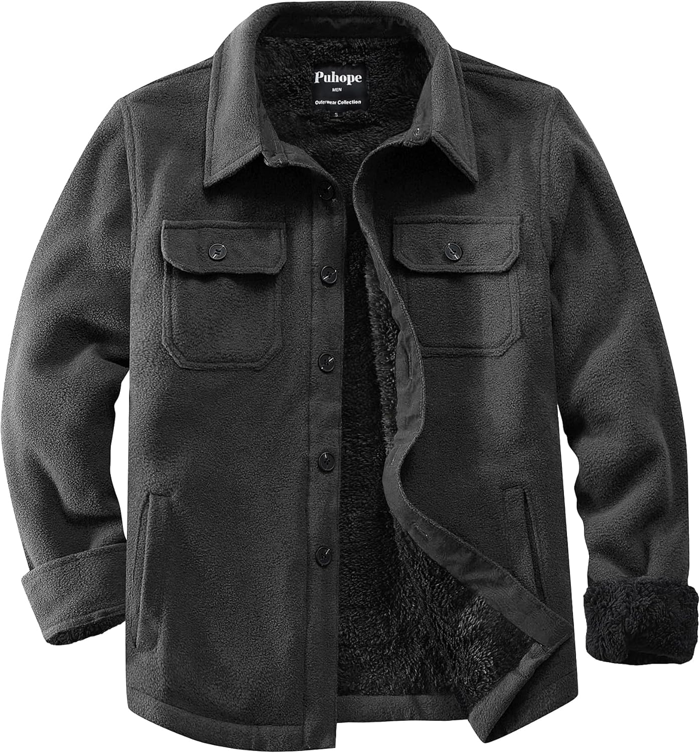Men's Polar Fleece Warm Sherpa Lined Jacket with Multi Pockets