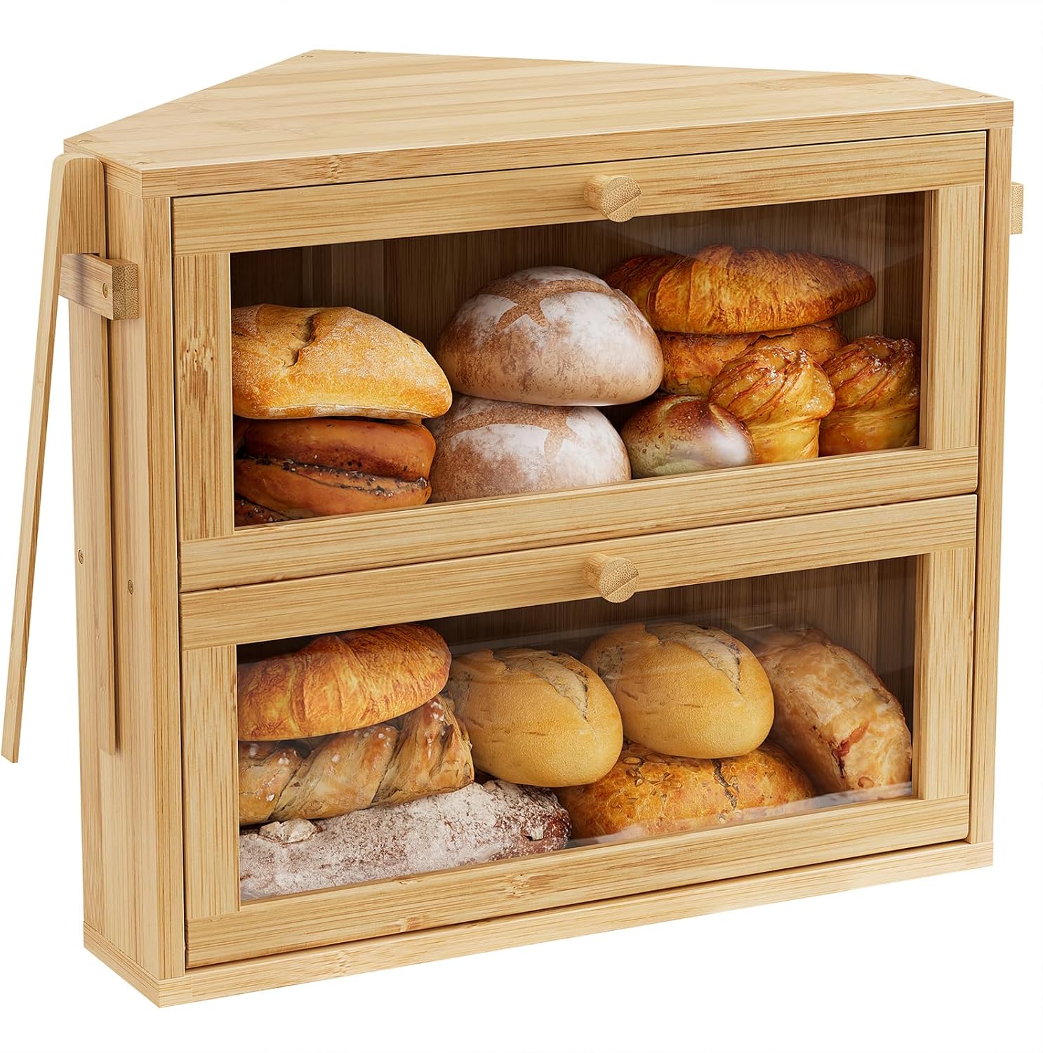 WOWLIVE Corner Bread Box for Kitchen Countertop - Large Storage
