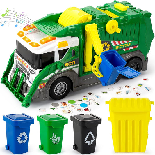Large Garbage Truck Toy Set for Kids with Sound and Light Effects