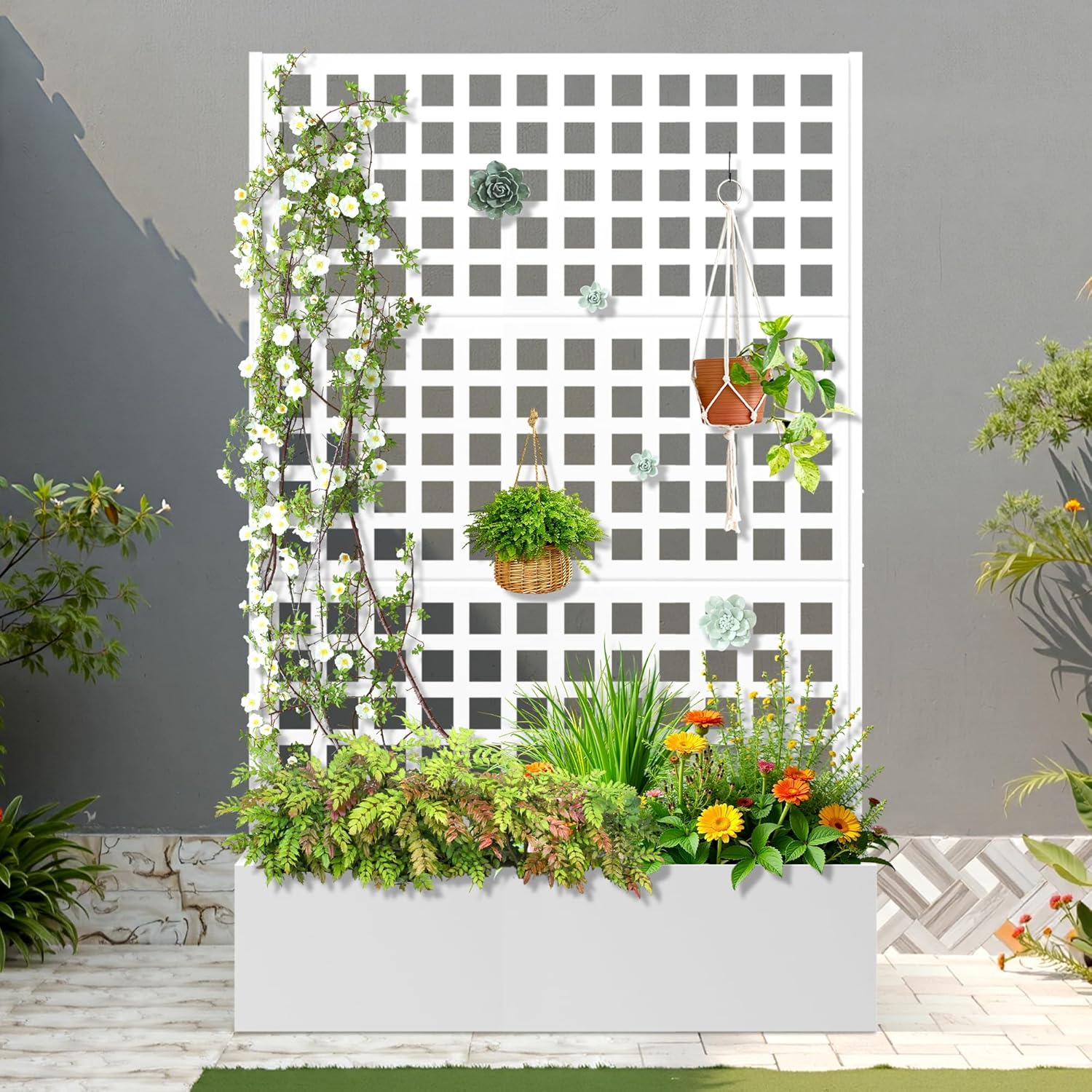 FENCY Metal Raised Garden Bed with Trellis for Climbing Plants