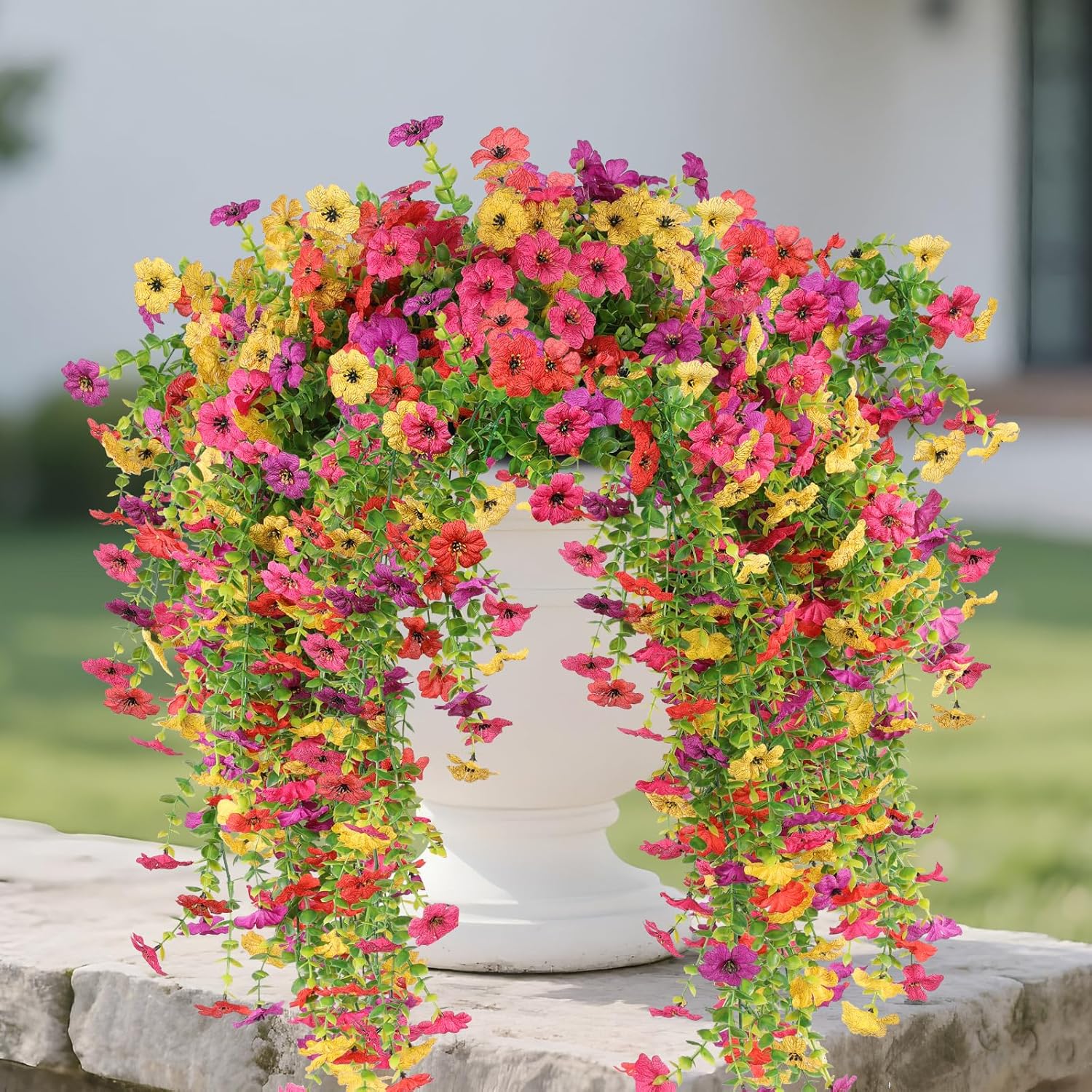 12 Pcs Artificial Hanging Mums Flowers for Outdoor Decoration