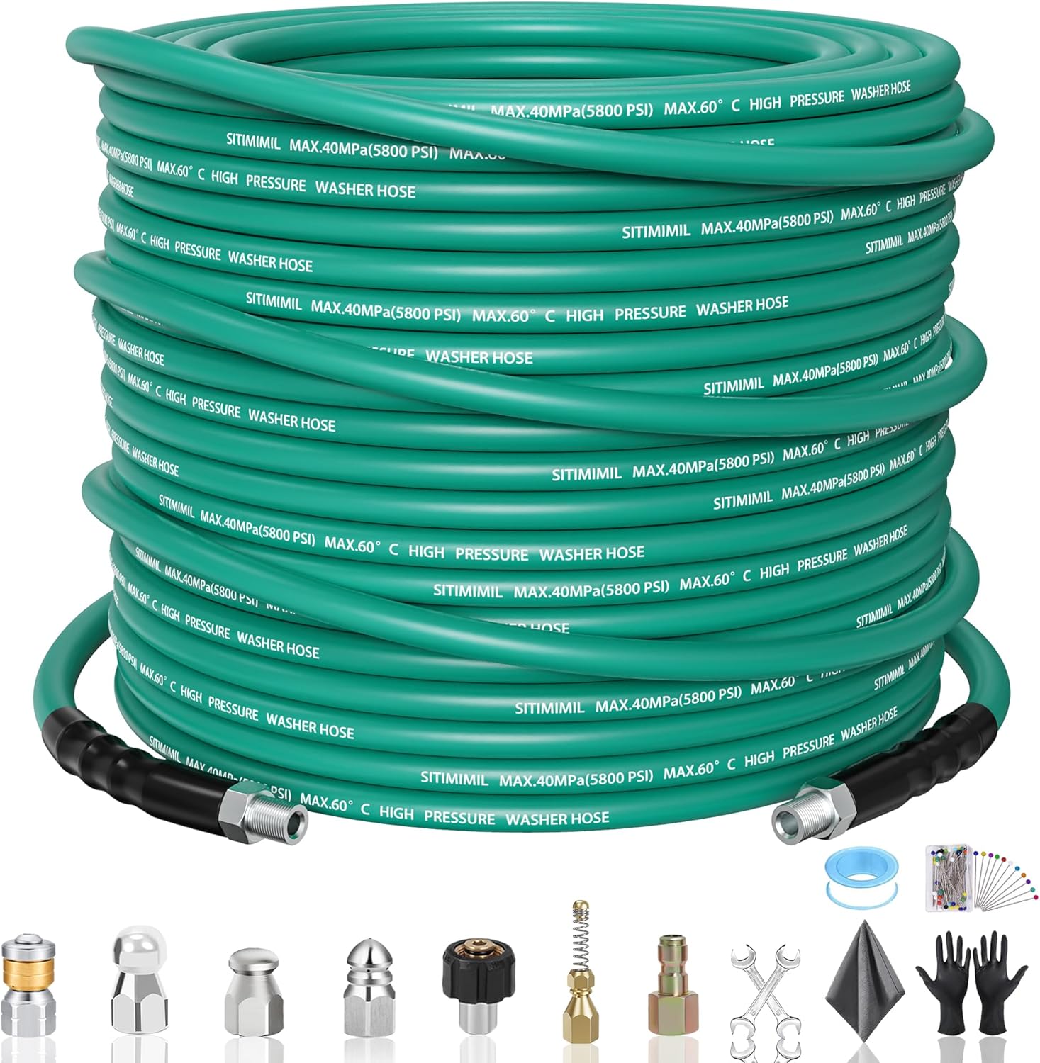 100FT Sewer Jetter Kit for Pressure Washer with Nozzles and Hose