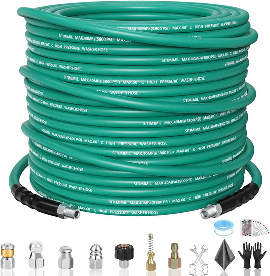 100FT Sewer Jetter Kit for Pressure Washer with Nozzles and Hose