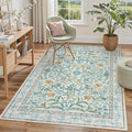 Lahome Blue 5x7 Area Rug for Living Room - Washable Boho Floral