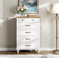 WAMPAT Off White 5-Drawer Tall Dresser - Compact Storage for Bedrooms