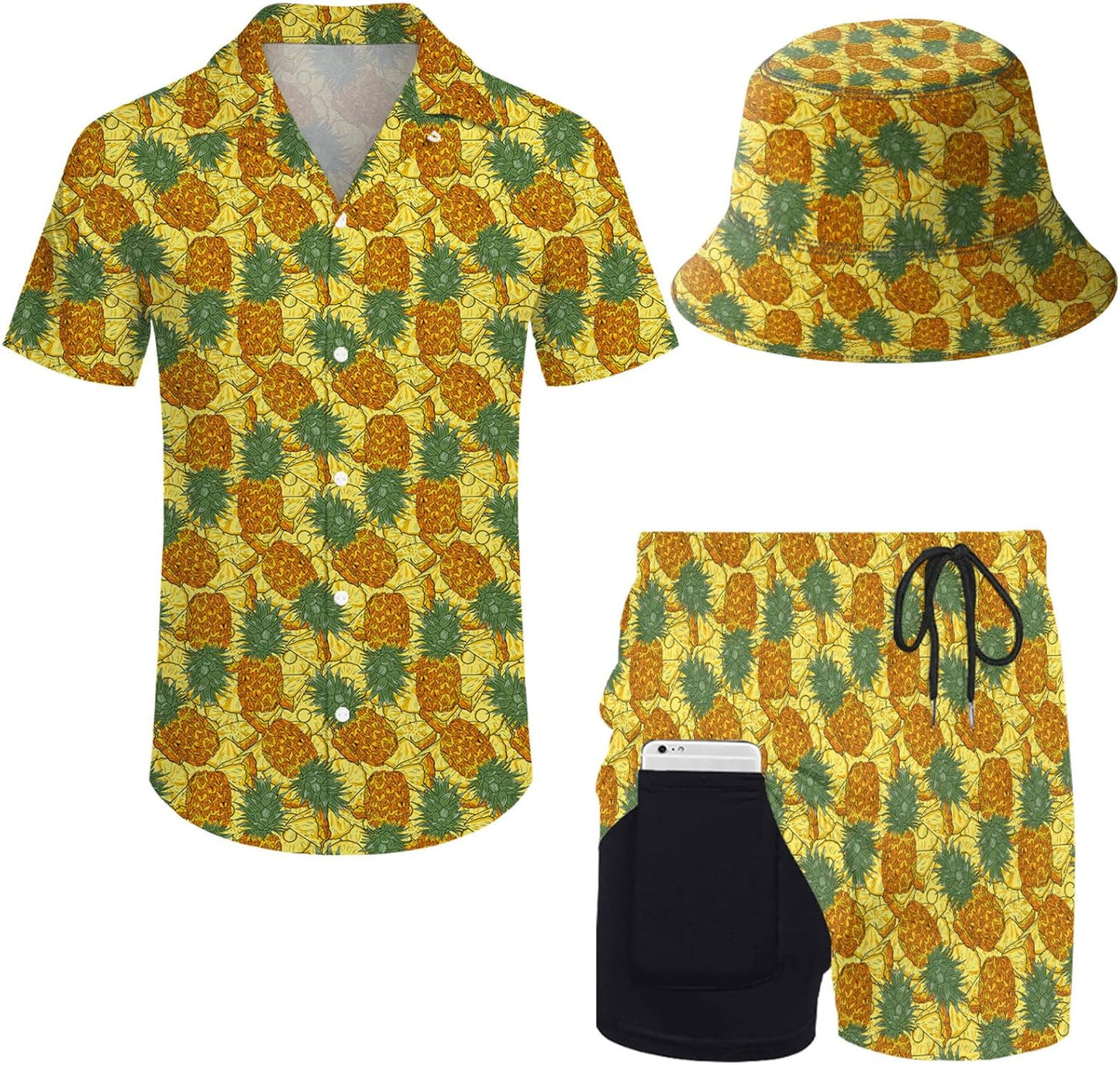Mens 2 Piece Tracksuit Hawaiian Shirt and Compression Shorts Set