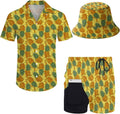 Men's Hawaiian 2-Piece Tracksuit with Bucket Hat - Retro Pineapple Set