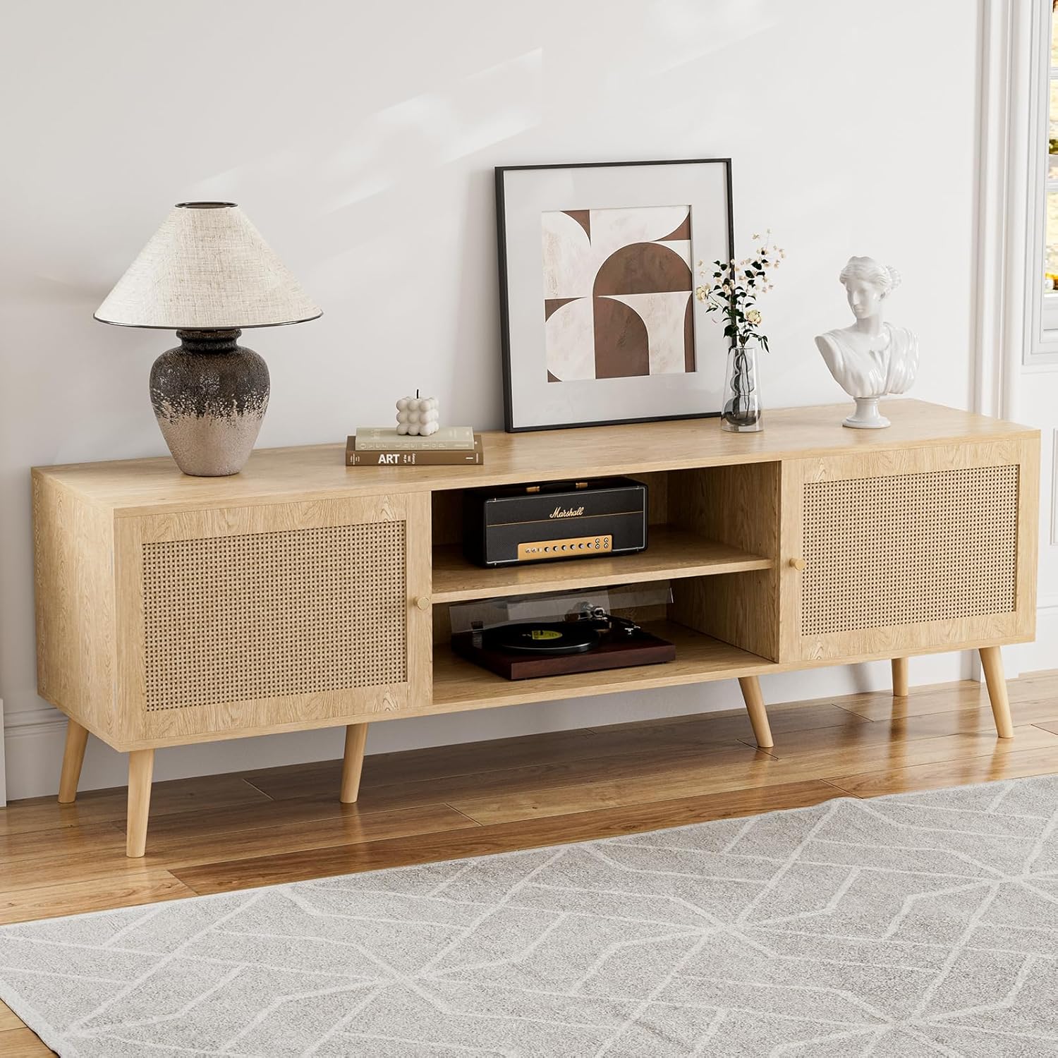 Boho Rattan TV Stand for 65'' TVs