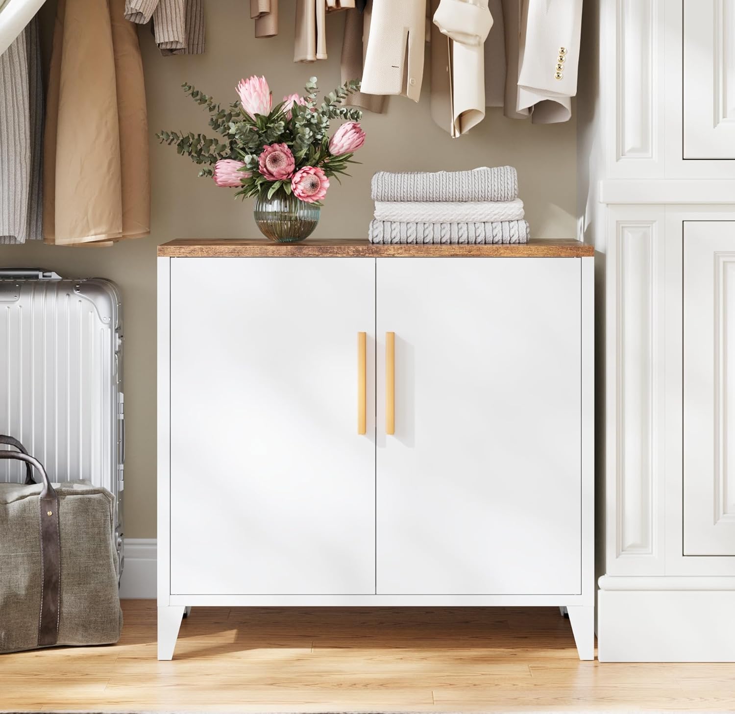 Adjustable Shelves Metal Cabinet, White