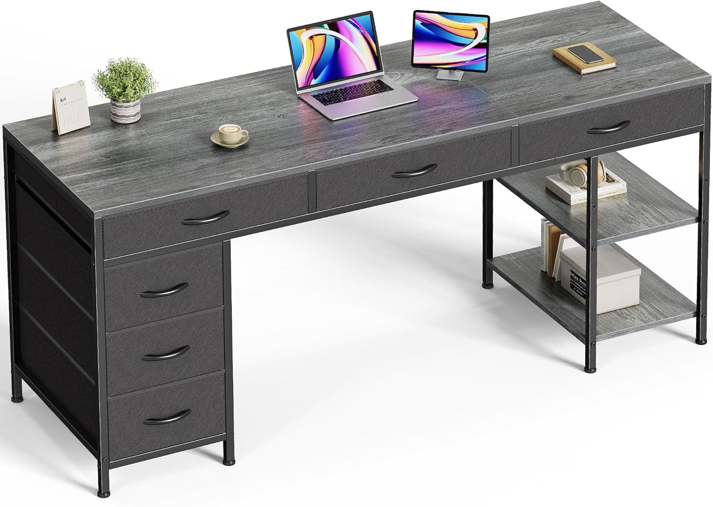 Huuger 63 Inch Computer Desk with 6 Drawers for Home Office