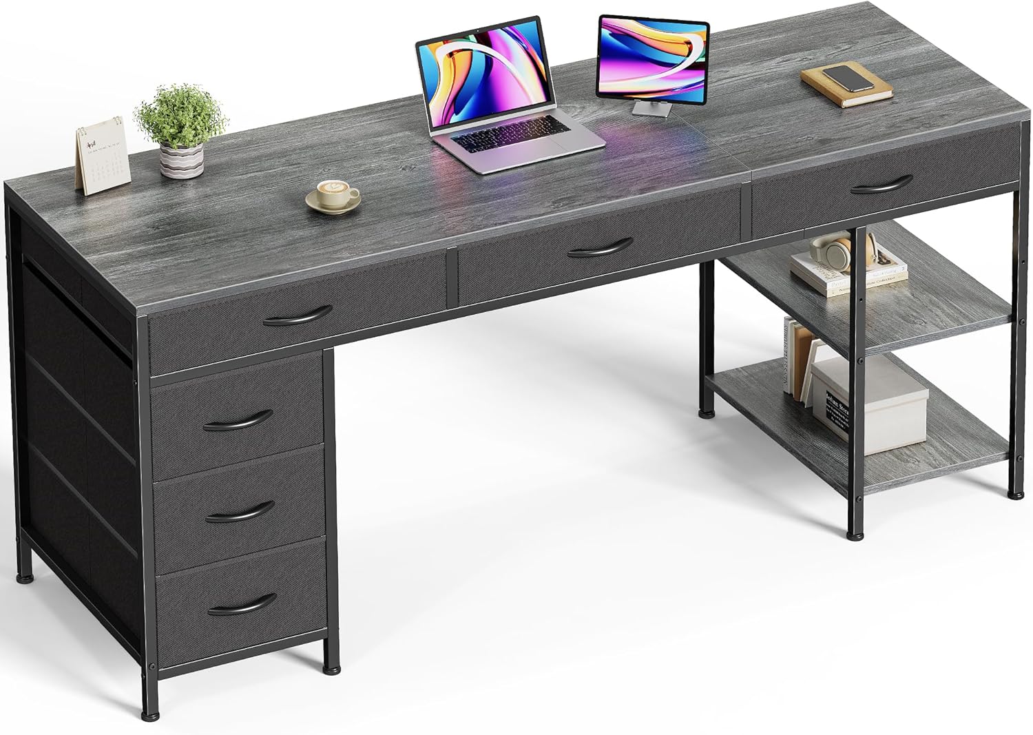 Huuger 63 Inch Computer Desk with 6 Drawers for Home Office