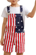 Unisex Printed Overalls Shorts Romper - Festive American Flag Style