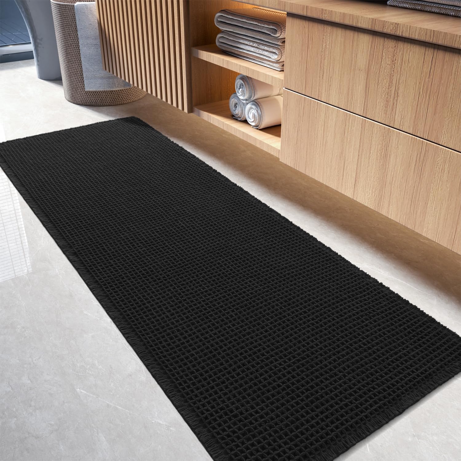 Waffle Bath Mat Runner Rug for Super Absorbent Comfort
