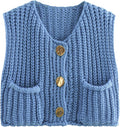 Women's Cropped Knit Cardigan Vest - Sleeveless Button Down Crop