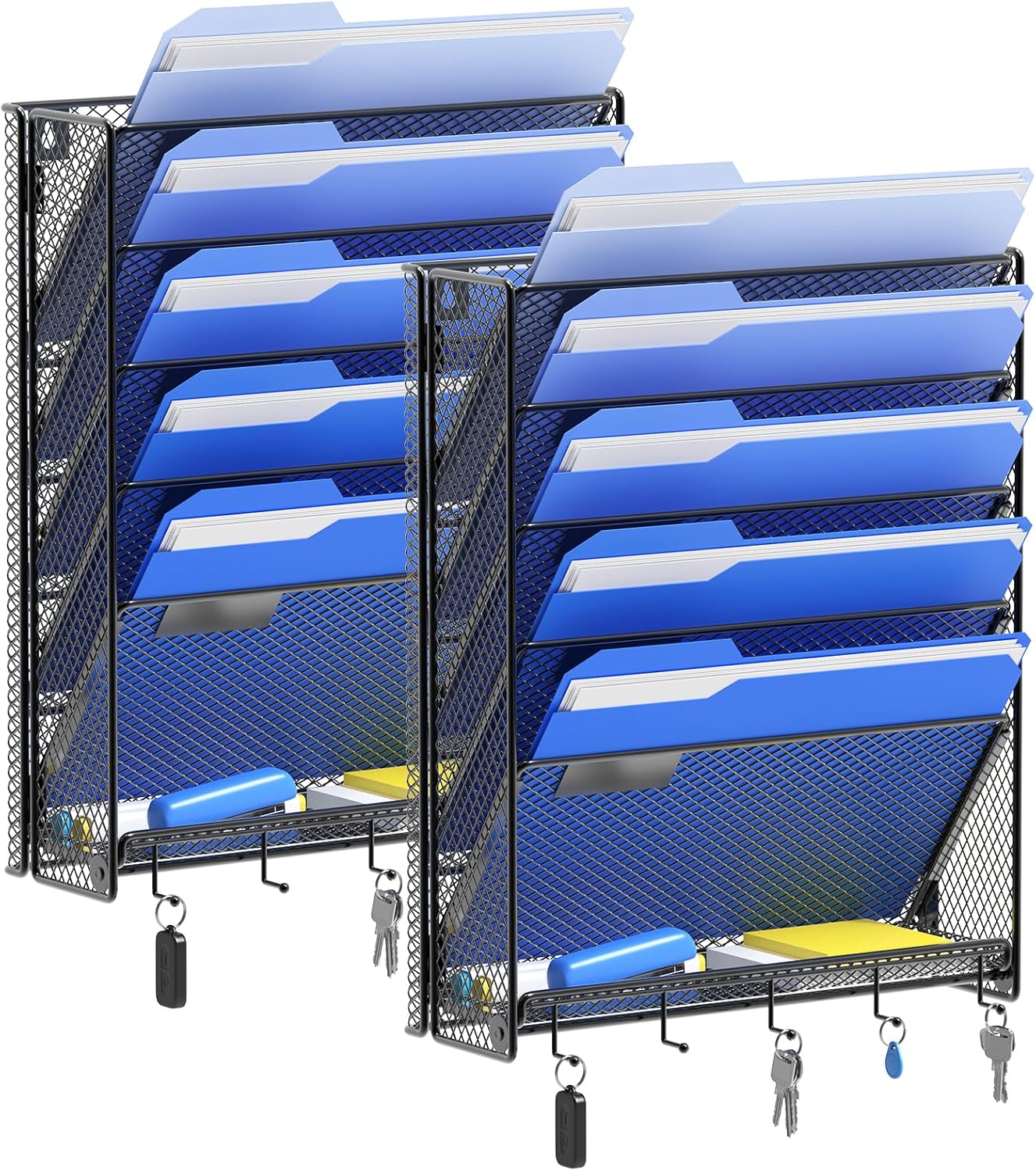OUTWOLF 6 Tier Vertical Wall File Organizer with Hooks for Office