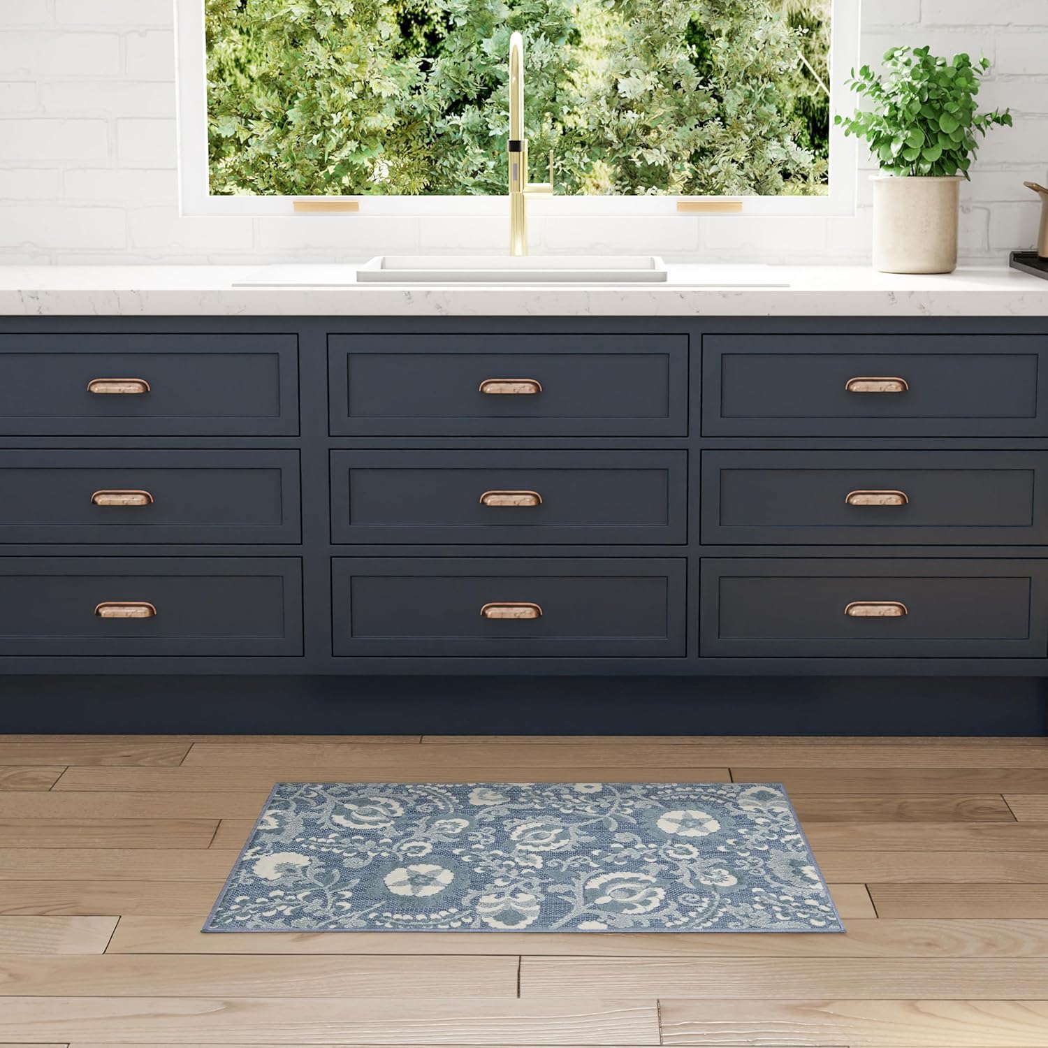 Nourison Aloha Blue Area Rug - Easy Clean Floral Design