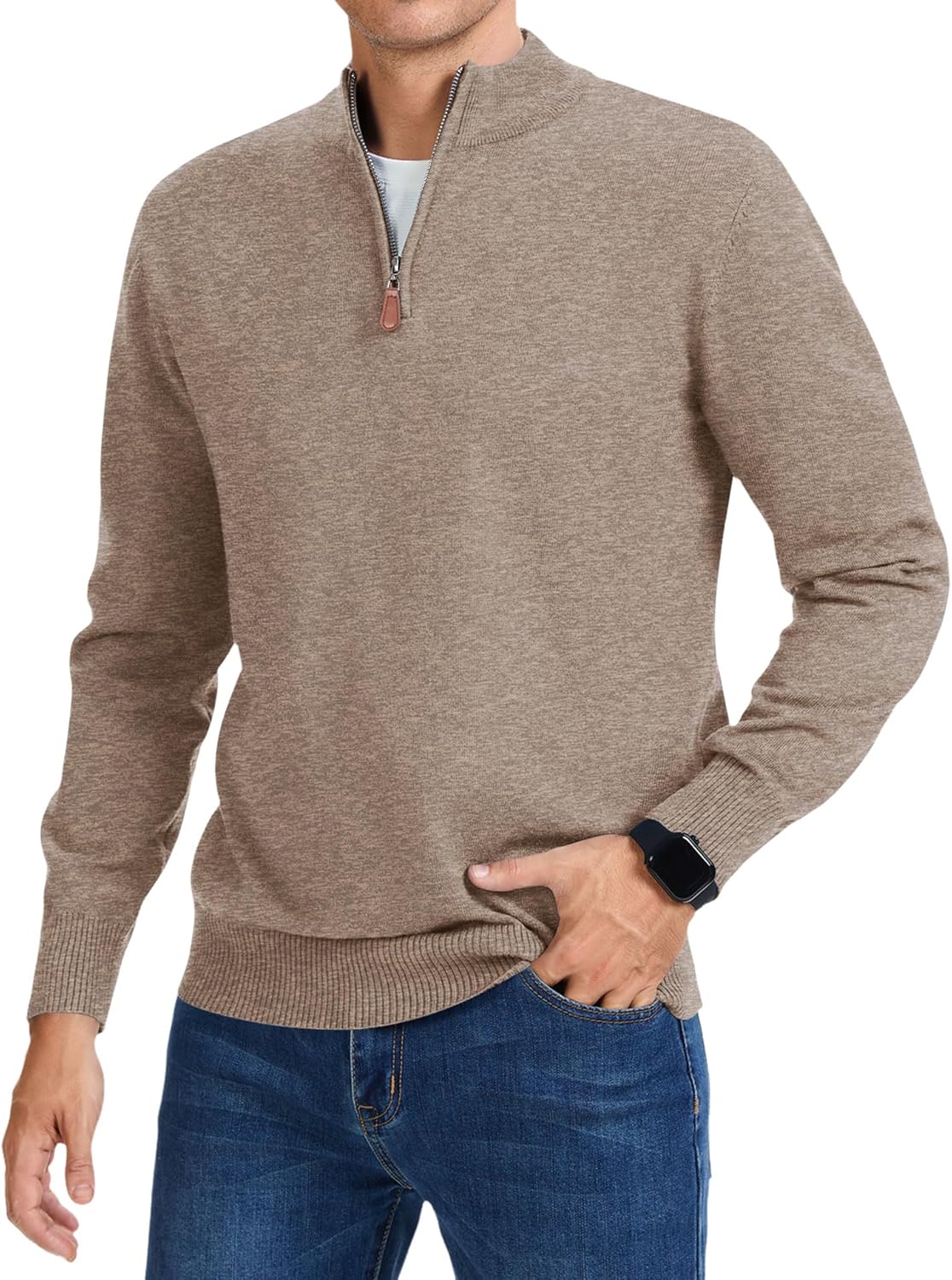 iWoo Quarter Zip Sweaters for Men - Stylish Mock Neck Pullover
