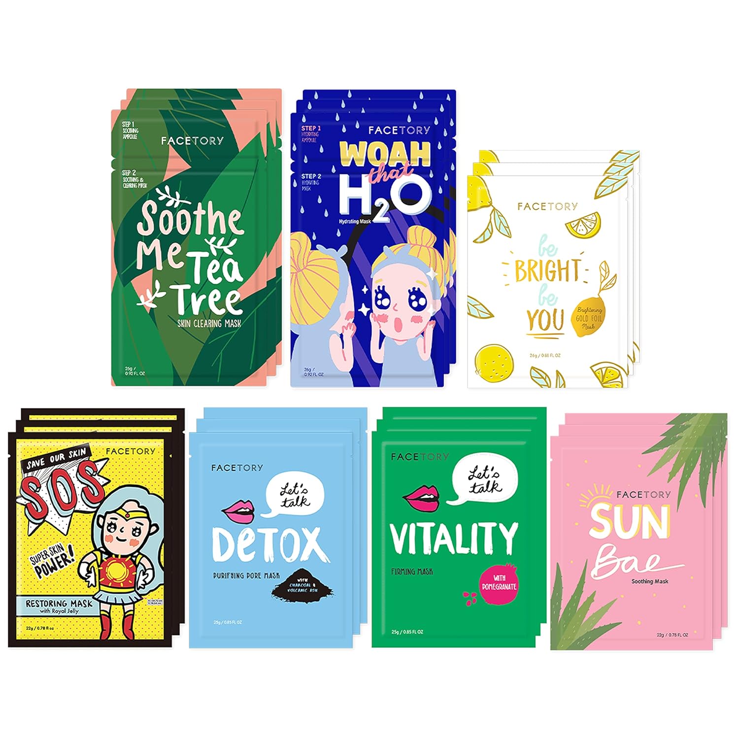 FACETORY K Beauty Face Mask Set - Best of 7 Collection for Radiance