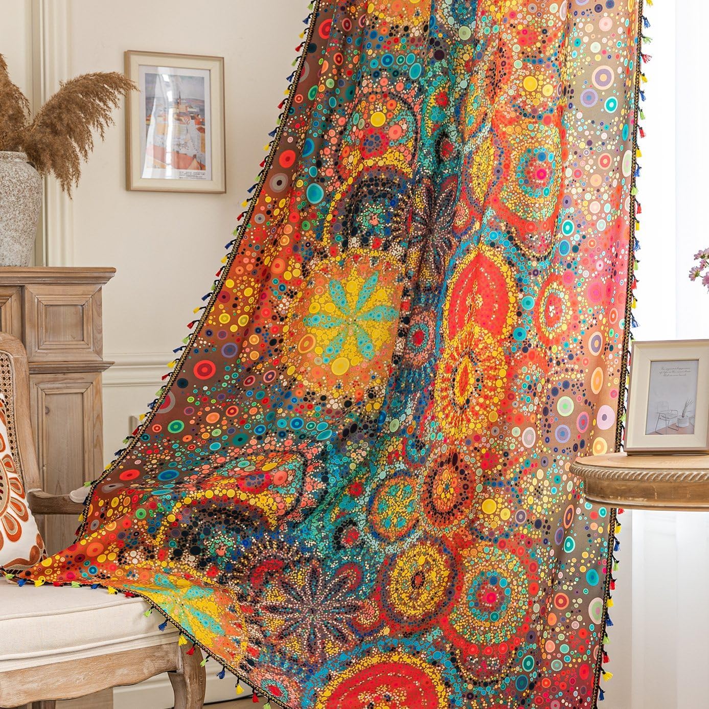 Boho Curtains Geometric Light Filtering Semi-Blackout Drapes 84 in