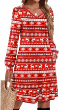 Zeagoo Fall Dresses Long Sleeve Pleated V Neck A-Line Dress - Cozy Fit