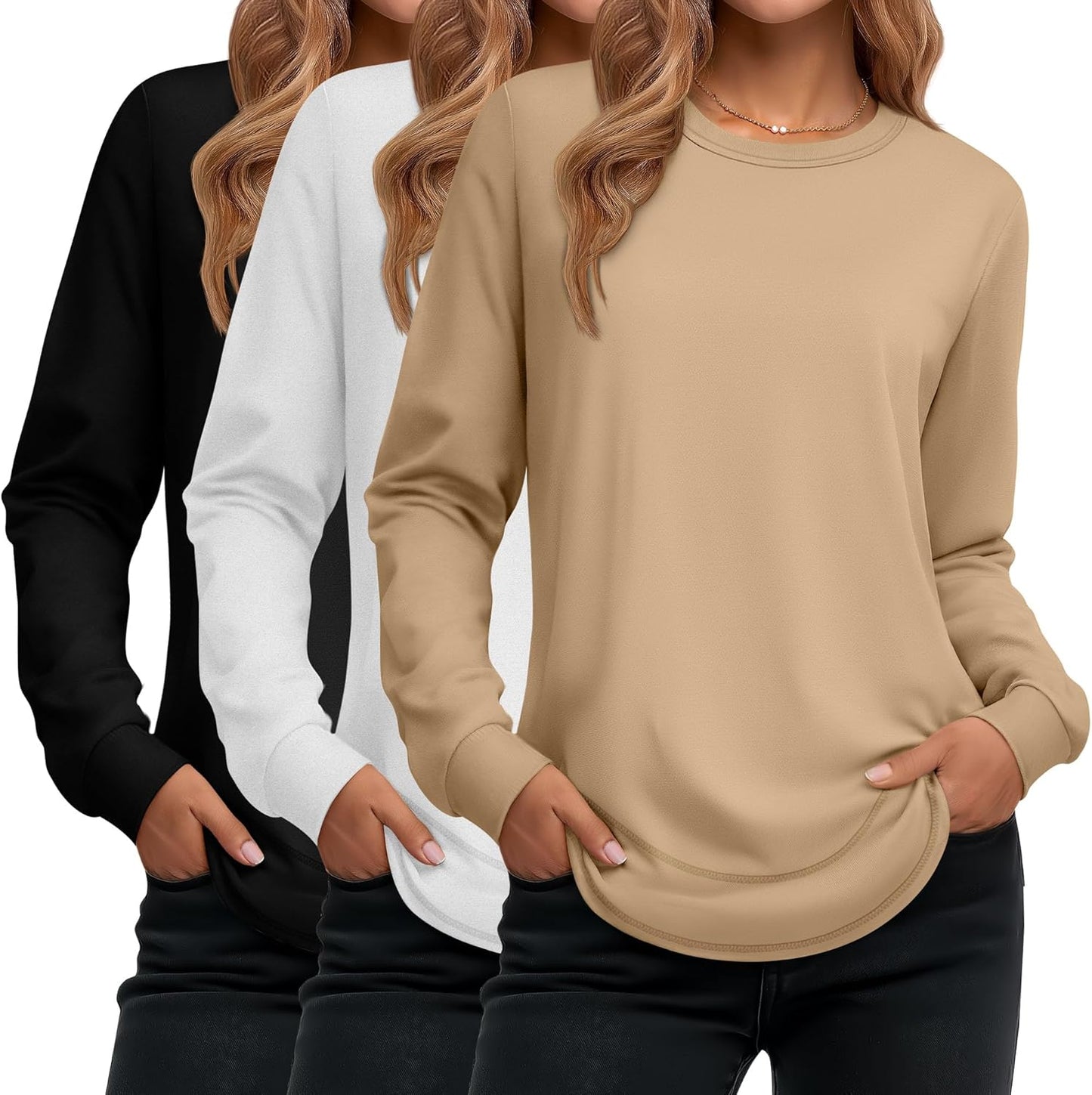 Ficerd 3 Pack Women's Long Sleeve Shirts for Casual Wear