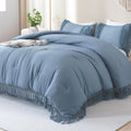Andency Grayish Blue Full Size Comforter Set - Lightweight Boho Tassel