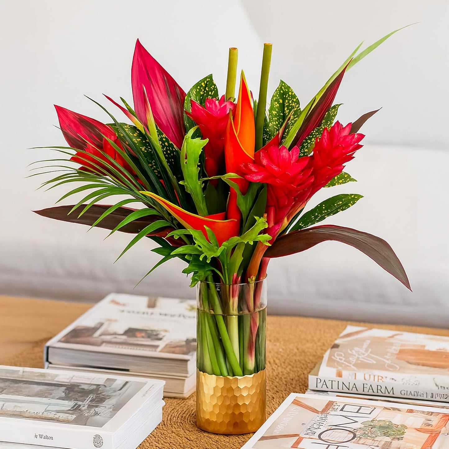 Tropical Bouquet Treasure with Bright Heliconias and Red Ginger
