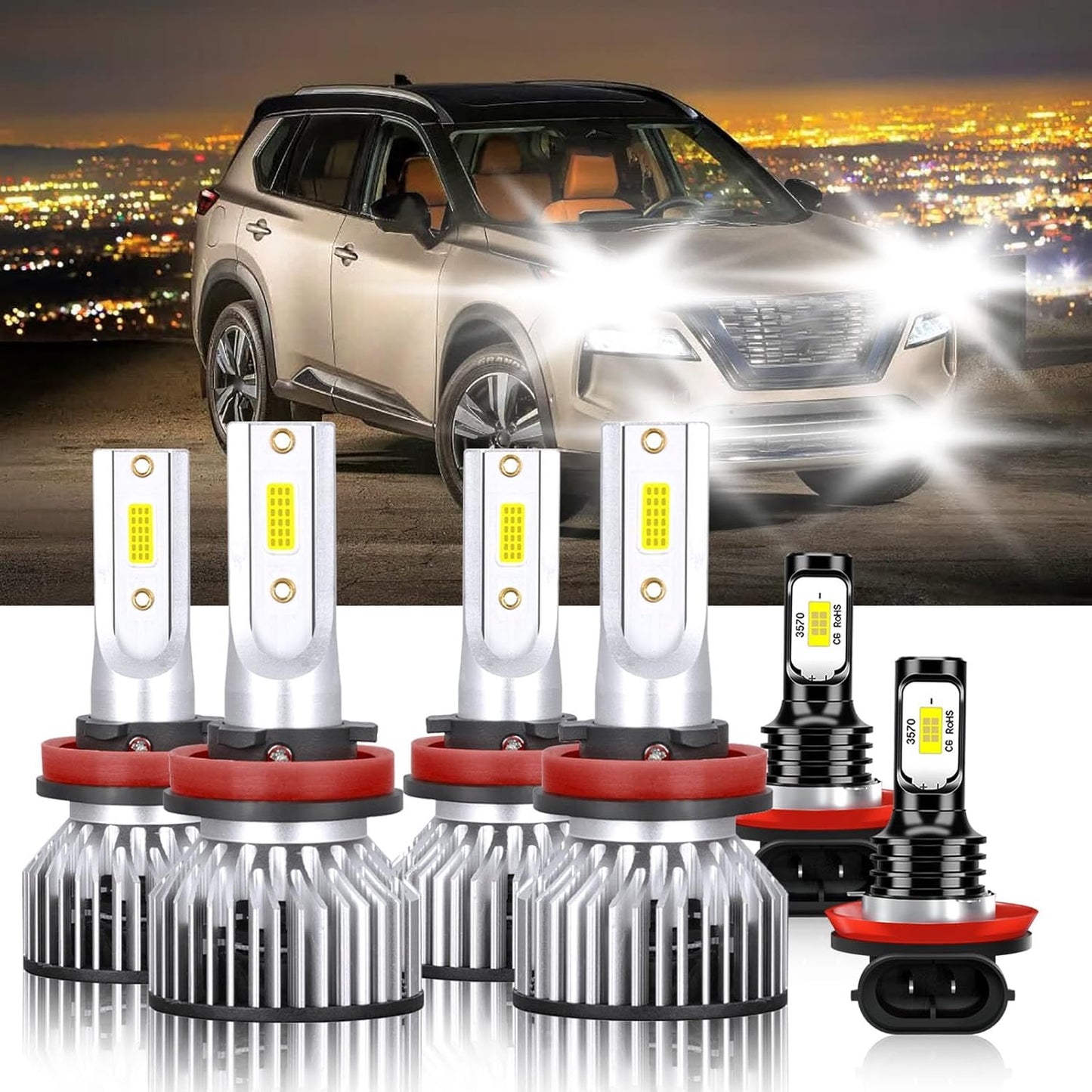 Compatible Nissan Rogue 2014-2020 H11 Bulbs Combo for Brightness
